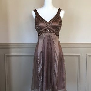 NWT Sue Wong Size 8 Cocoa Hand Beaded V-neck Dress
